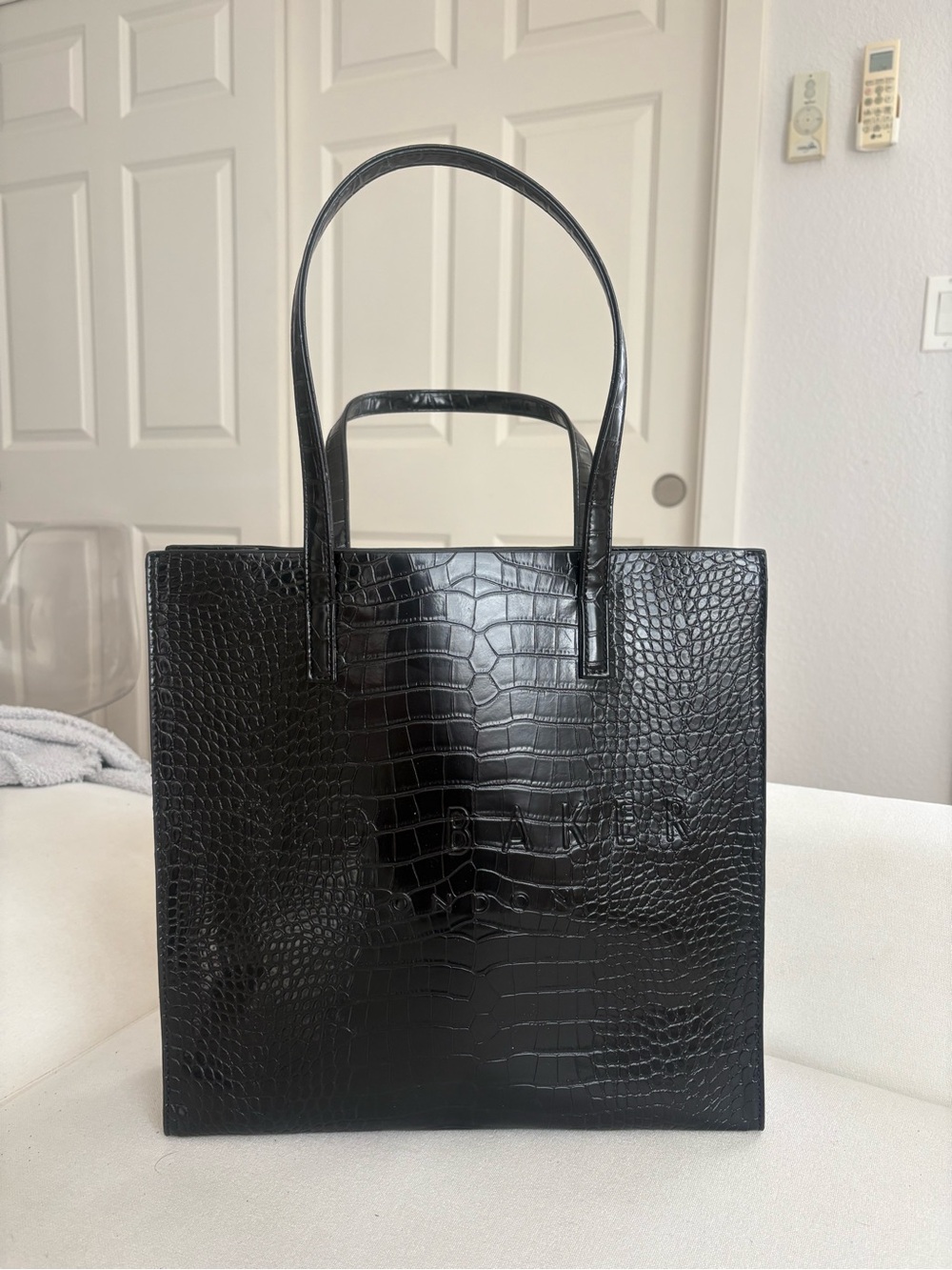 Ted Baker London Black Croc Embossed Tote Bag Large Shopper